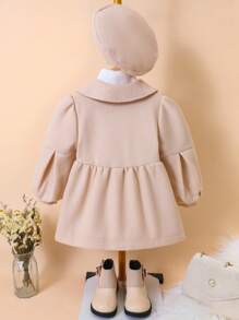 SHEIN Young Girl Autumn Winter Style Apricot-colored Cocoon Sleeve Lapel Woolen Coat With Peaked Cap - Apricot - View 2