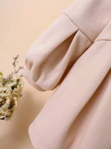 SHEIN Young Girl Autumn Winter Style Apricot-colored Cocoon Sleeve Lapel Woolen Coat With Peaked Cap - Apricot - View 3