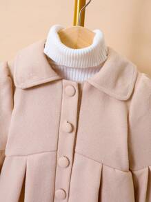 SHEIN Young Girl Autumn Winter Style Apricot-colored Cocoon Sleeve Lapel Woolen Coat With Peaked Cap - Apricot - View 5