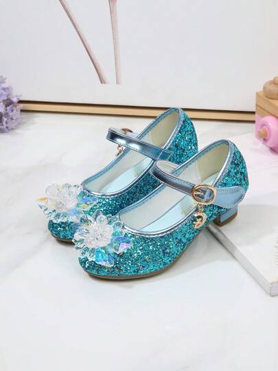 Kids' Spring & Autumn Princess Style Crystal Dance Flats, Girls' Fashion High-Heeled Flats