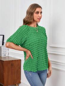 SHEIN Essnce Solid Raglan Sleeve Blouse - Green - View 3