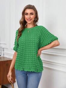 SHEIN Essnce Solid Raglan Sleeve Blouse - Green - View 4