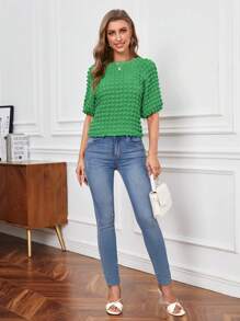 SHEIN Essnce Solid Raglan Sleeve Blouse - Green - View 5