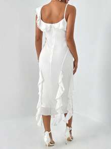 SHEIN Privé 不對稱領荷葉邊洋裝 - 白色 - 查看 2