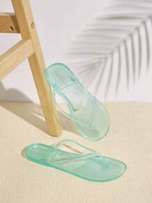 水晶果冻透明拖鞋，时尚百搭，款式新颖，适合室内外，沙滩，女士人字拖 - 綠色 - 查看 2