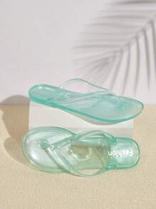 水晶果冻透明拖鞋，时尚百搭，款式新颖，适合室内外，沙滩，女士人字拖 - 綠色 - 查看 4