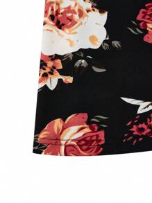 SHEIN Clasi 大碼印花繫帶領洋裝 - 黑色 - 查看 3