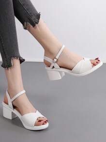 Women's Fashionable, Comfortable And Versatile Ankle Strap High Heel Sandals With Thick Heel In White, Suitable For Work And Daily Wear,Platform Heels For Women - White - View 2