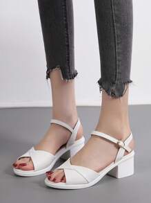 Women's Fashionable, Comfortable And Versatile Ankle Strap High Heel Sandals With Thick Heel In White, Suitable For Work And Daily Wear,Platform Heels For Women - White - View 4