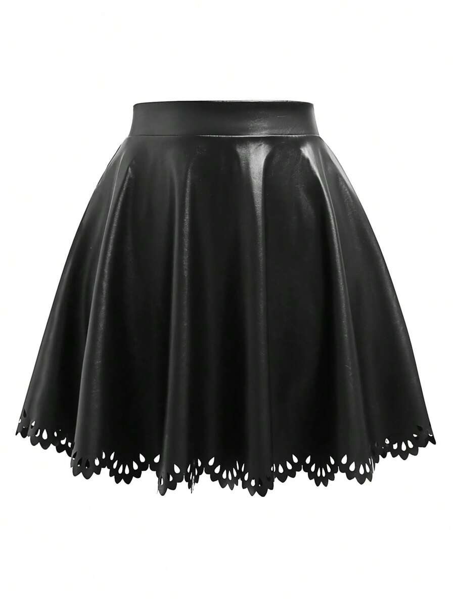 SHEIN Clasi Hơn Laser Cut Cắt vỏ sò chất liệu da PU Váy kèn đồng - màu đen - Xem 1