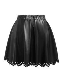 SHEIN Clasi Hơn Laser Cut Cắt vỏ sò chất liệu da PU Váy kèn đồng - màu đen - Xem 2