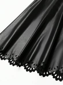 SHEIN Clasi Hơn Laser Cut Cắt vỏ sò chất liệu da PU Váy kèn đồng - màu đen - Xem 7