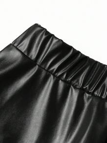SHEIN Clasi Hơn Laser Cut Cắt vỏ sò chất liệu da PU Váy kèn đồng - màu đen - Xem 8