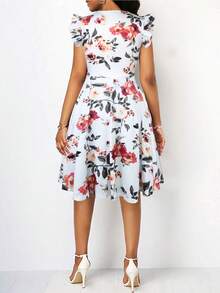 Vestido con estampado floral ribete con fruncido - Blanco - Ver 2