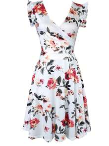 Vestido con estampado floral ribete con fruncido - Blanco - Ver 3