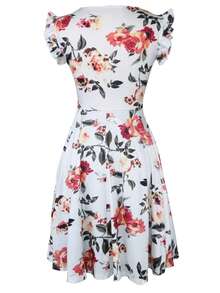 Vestido con estampado floral ribete con fruncido - Blanco - Ver 4