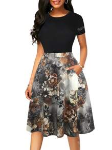Floral Print Slant Pocket Dress