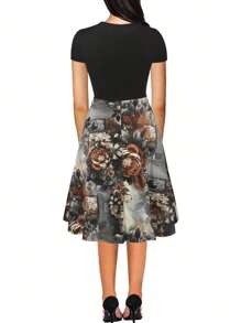 Floral Print Slant Pocket Dress
