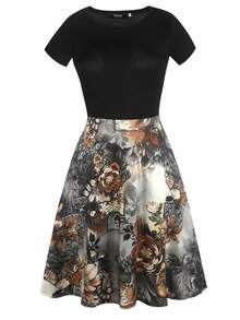 印花斜口袋洋裝