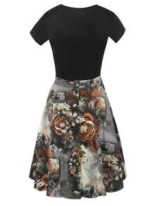 印花斜口袋洋裝