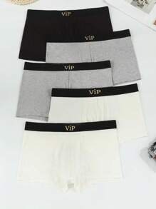 男士5入組字母圖案織帶拼接平角內褲 - 彩色 - 查看 1