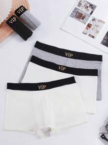 男士5入組字母圖案織帶拼接平角內褲 - 彩色 - 查看 3