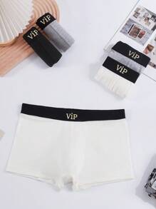 男士5入組字母圖案織帶拼接平角內褲 - 彩色 - 查看 4