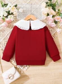 SHEIN Elladie kids 圣诞节女孩花卉刺绣个性领口运动衫