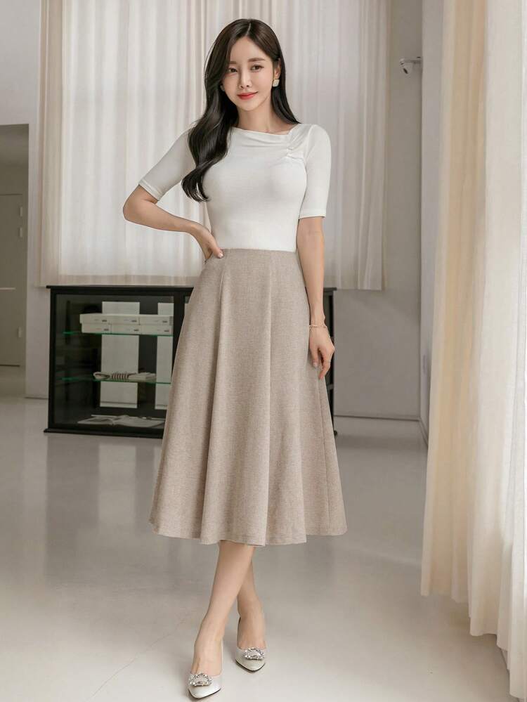 High Waist Solid Flare Skirt,Back To School Clothes