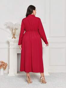 Modelyn Hơn Cổ áo Viền xếp Đầm Không có thắt lưng - Màu Đỏ Sâu - Xem 2