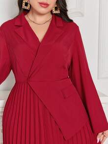 Modelyn Hơn Cổ áo Viền xếp Đầm Không có thắt lưng - Màu Đỏ Sâu - Xem 5