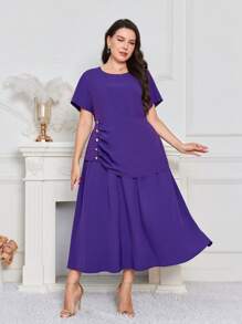 Modelyn Plus Button Detail Ruched Dress