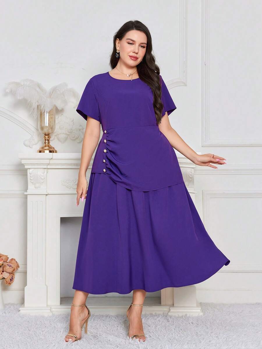 Modelyn Plus Button Detail Ruched Dress