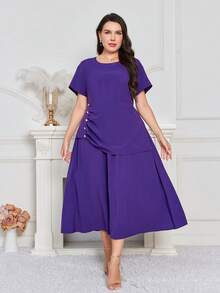 Modelyn Plus Button Detail Ruched Dress
