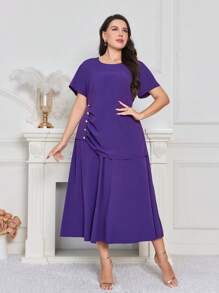 Modelyn Plus Button Detail Ruched Dress