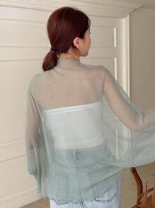 DAZY Chất rắn tay áo lá sen Top Cây trồng - Màu xanh Bạc hà - Xem 2