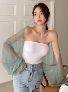 DAZY Chất rắn tay áo lá sen Top Cây trồng - Màu xanh Bạc hà - Xem 4