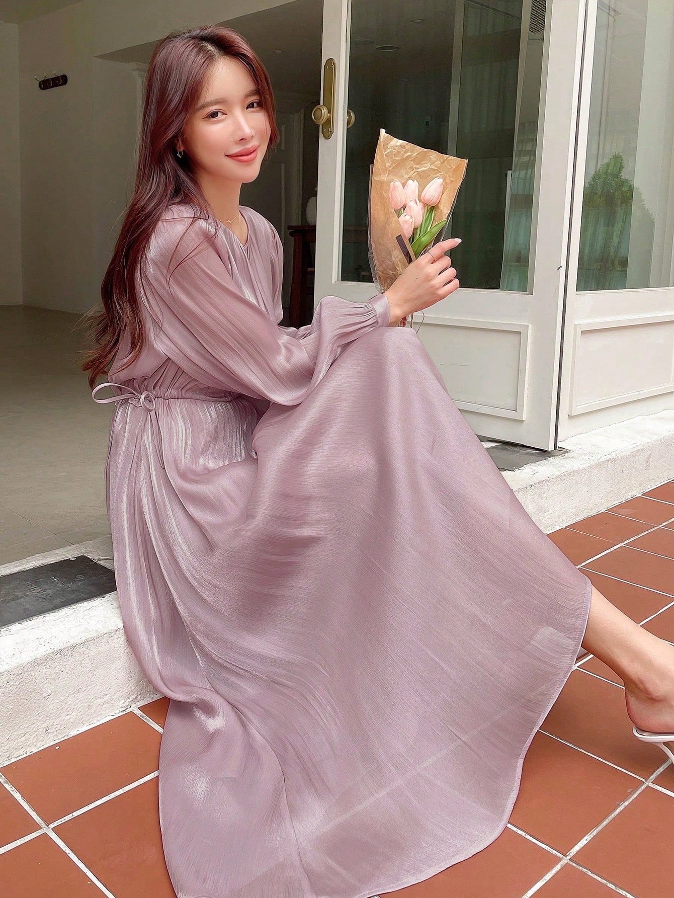 Bishop sleeve A-line dress