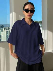 DAZY 標語圖案落肩T恤 - 藏蓝色 - 查看 2