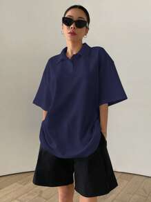 DAZY 標語圖案落肩T恤 - 藏蓝色 - 查看 3