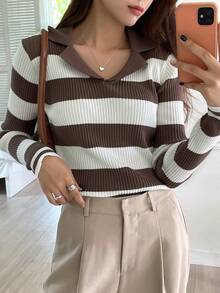 DAZY 條紋圖案條紋針織套頭毛衣 - 彩色 - 查看 3