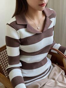 DAZY 條紋圖案條紋針織套頭毛衣 - 彩色 - 查看 5