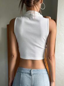 DAZY Chất rắn Đồ đan Ribbed Crop Tank Top - trắng - Xem 7