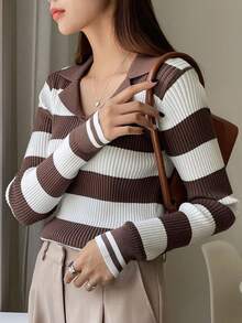 DAZY 條紋圖案條紋針織套頭毛衣 - 彩色 - 查看 6