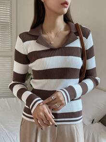 DAZY 條紋圖案條紋針織套頭毛衣 - 彩色 - 查看 8