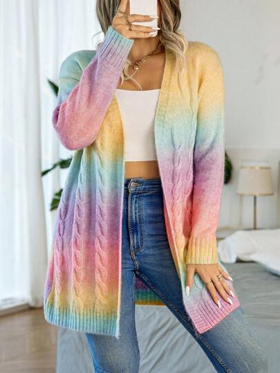 Vionelle Plus Ombre Cable Knit Drop Shoulder Duster Cardigan, för vintern