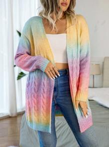 Vionelle Plus Ombre Cable Knit Drop Shoulder Duster Cardigan, For Winter Fall Cloth For Women Autumn
