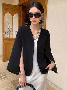 DAZY Chất rắn Mở Mặt trước Cape Blazer - màu đen - Xem 3