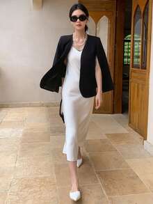 DAZY Chất rắn Mở Mặt trước Cape Blazer - màu đen - Xem 5