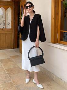 DAZY Chất rắn Mở Mặt trước Cape Blazer - màu đen - Xem 7